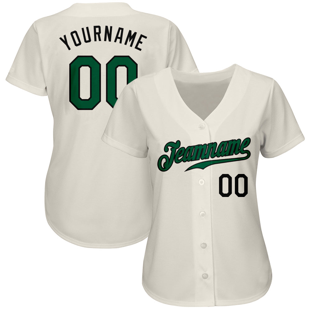 Custom Cream Kelly Green-Black Authentic Baseball Jersey view 2