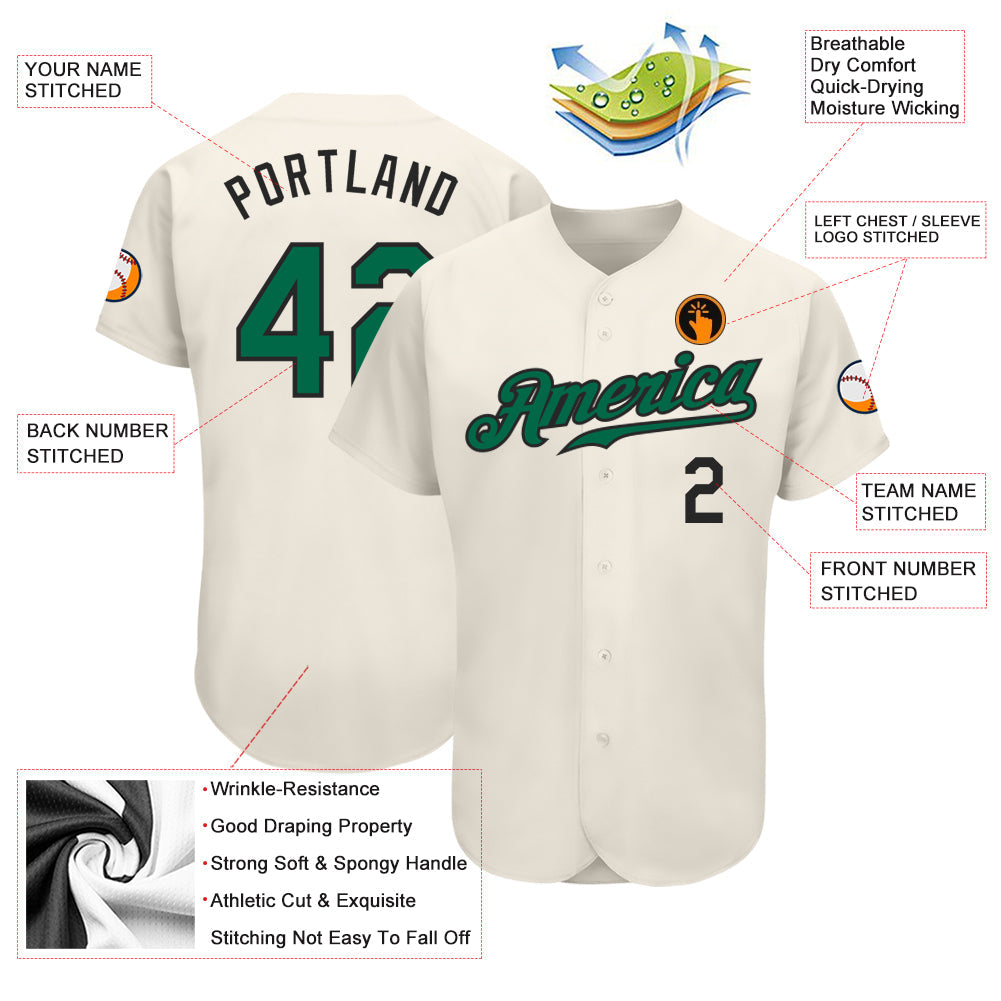Custom Cream Kelly Green-Black Authentic Baseball Jersey view 3