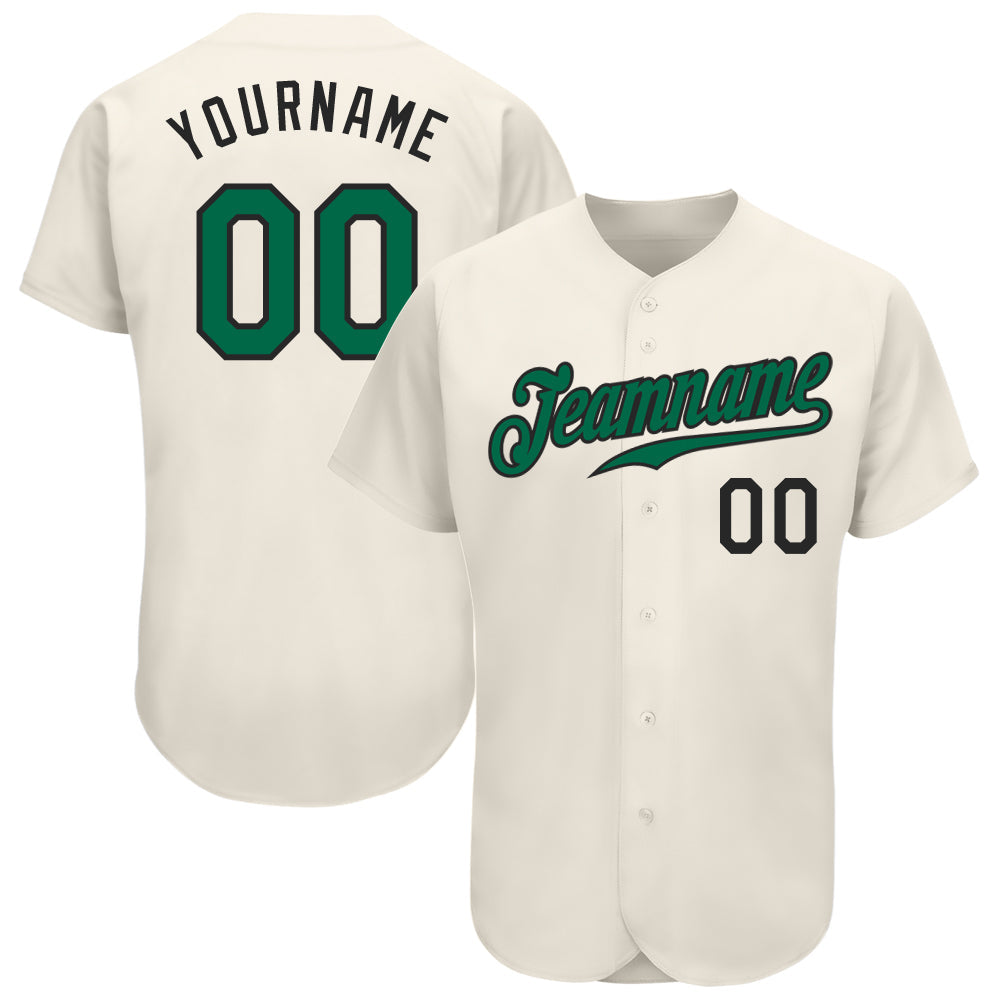 Custom Cream Kelly Green-Black Authentic Baseball Jersey - Main View