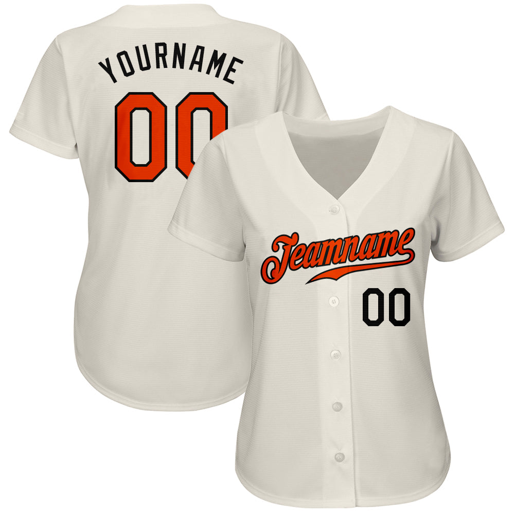Custom Cream Orange-Black Authentic Baseball Jersey view 2