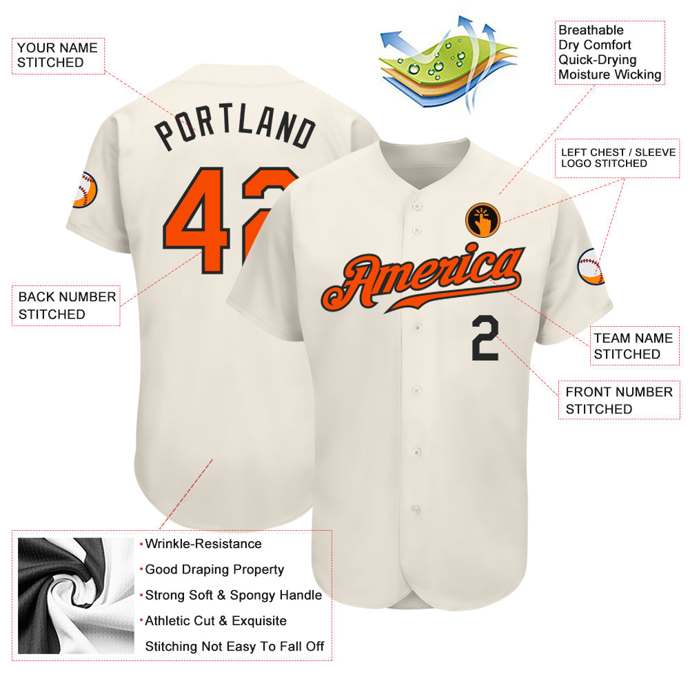 Custom Cream Orange-Black Authentic Baseball Jersey view 3
