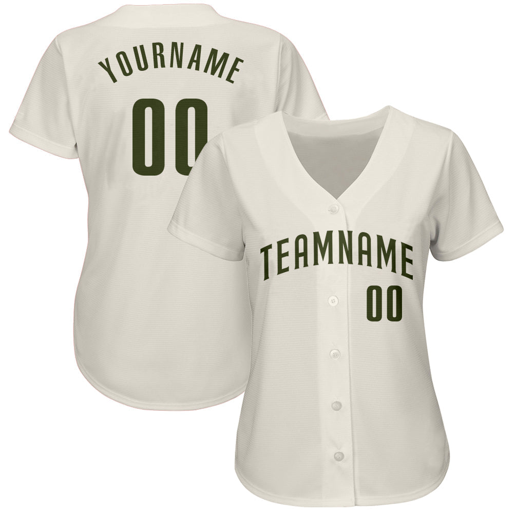 Custom Cream Olive Authentic Baseball Jersey view 2