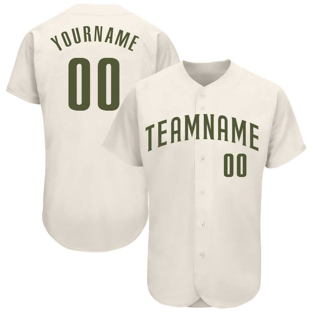 Custom Cream Olive Authentic Baseball Jersey - Main View