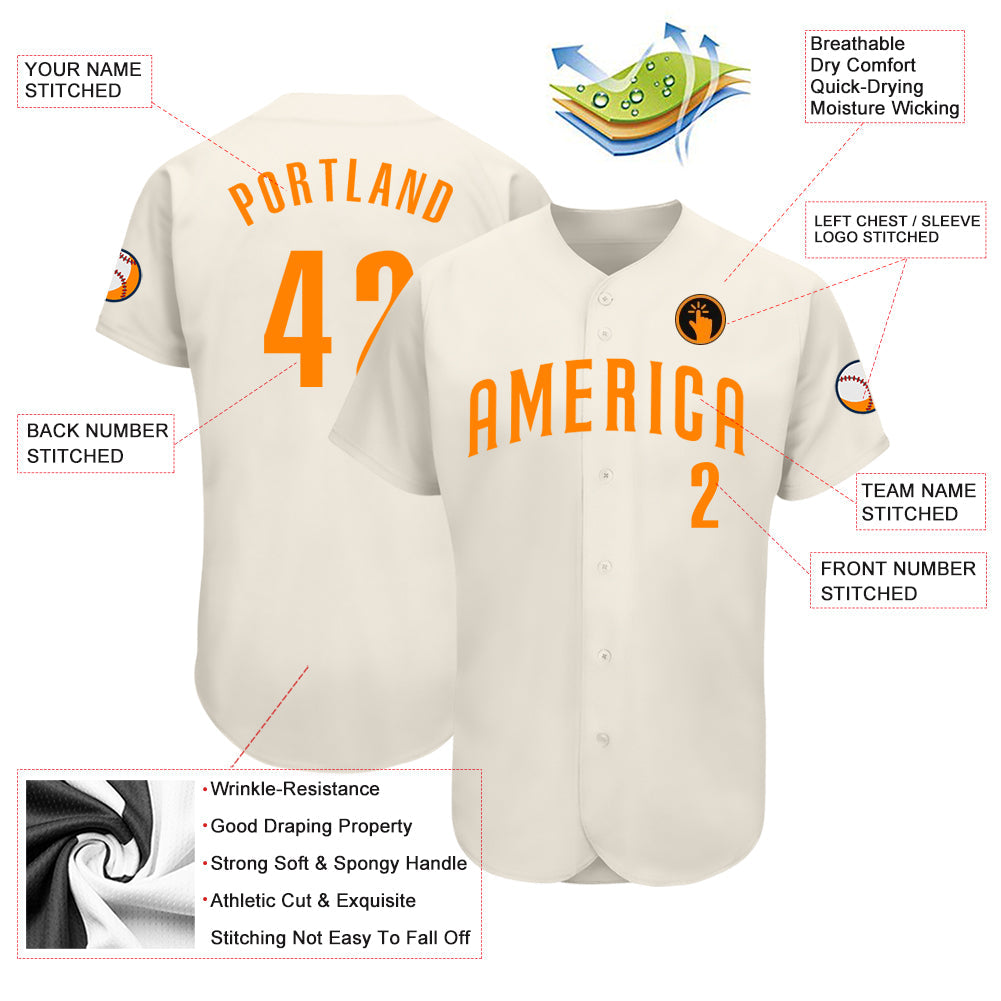 Custom Cream Bay Orange Authentic Baseball Jersey view 3