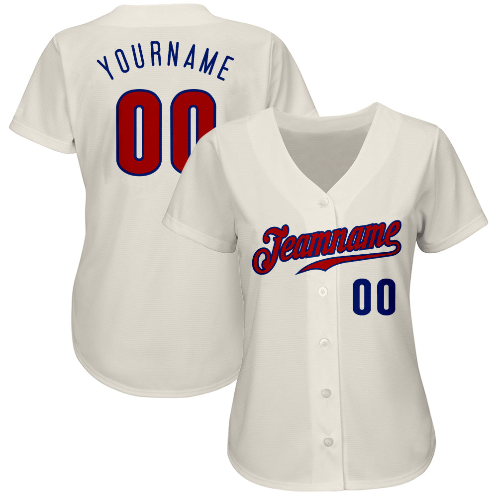 Custom Cream Red-Royal Authentic Baseball Jersey view 2