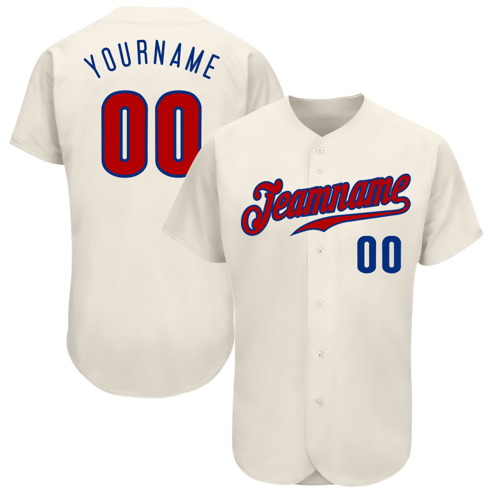 Custom Cream Red-Royal Authentic Baseball Jersey - Main View