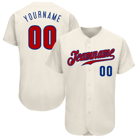 Custom Cream Red-Royal Authentic Baseball Jersey - Main View