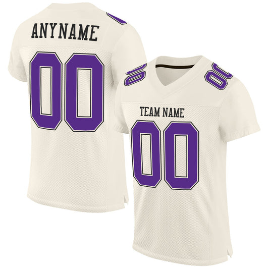 Custom Cream Purple-Black Mesh Authentic Football Jersey - Main View