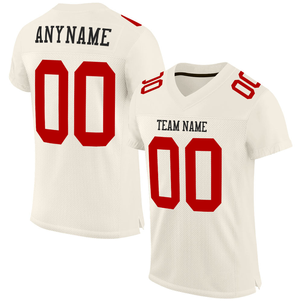 Custom Cream Red Mesh Authentic Football Jersey - Main View