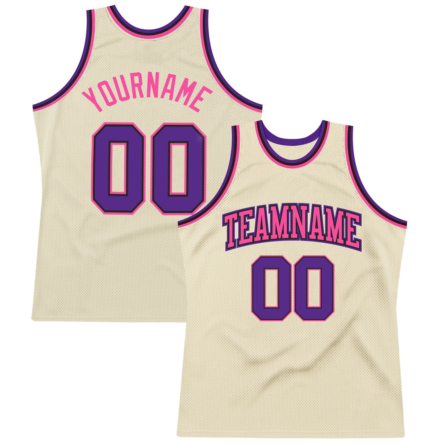 Custom Cream Purple Black-Pink Authentic Throwback Basketball Jersey - Main View