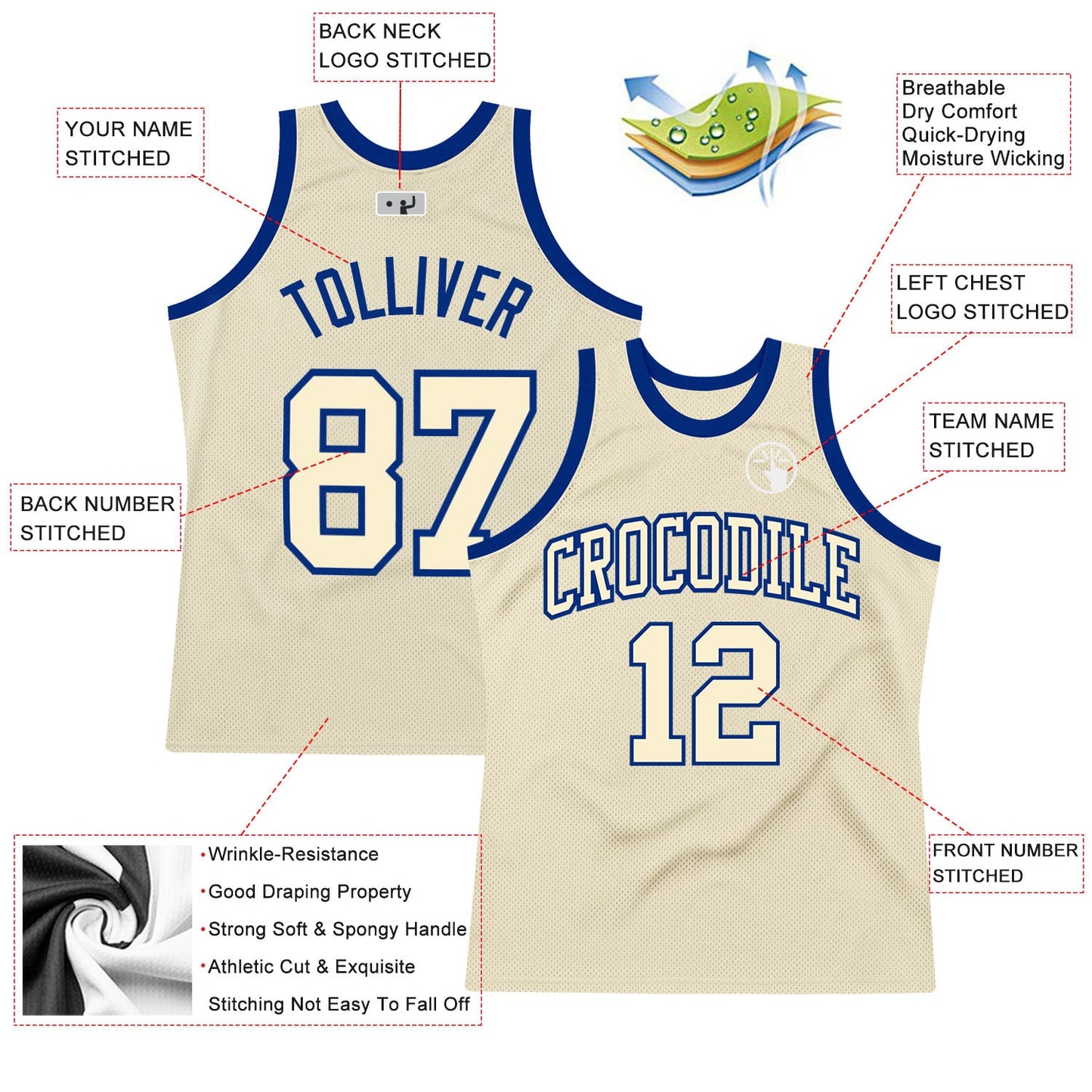 Custom Cream Cream-Royal Authentic Throwback Basketball Jersey view 2