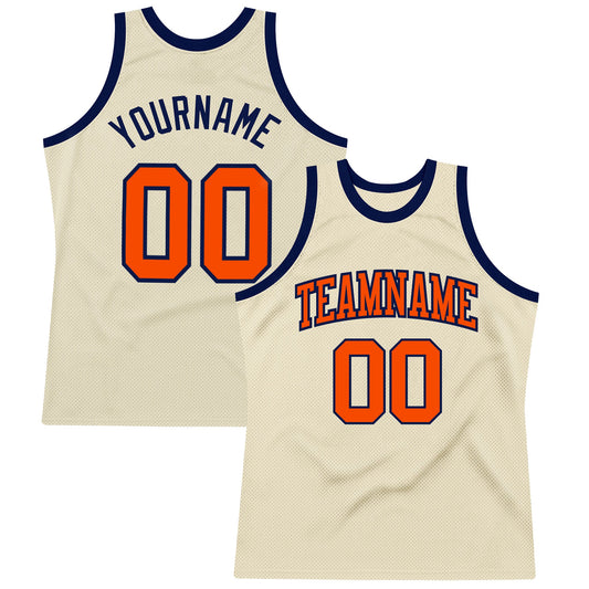 Custom Cream Orange-Navy Authentic Throwback Basketball Jersey - Main View