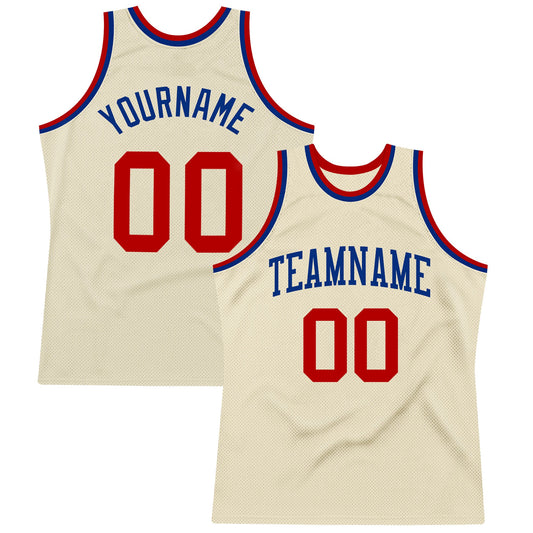 Custom Cream Red-Royal Authentic Throwback Basketball Jersey - Main View
