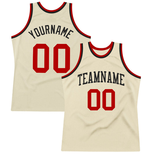 Custom Cream Red-Black Authentic Throwback Basketball Jersey - Main View