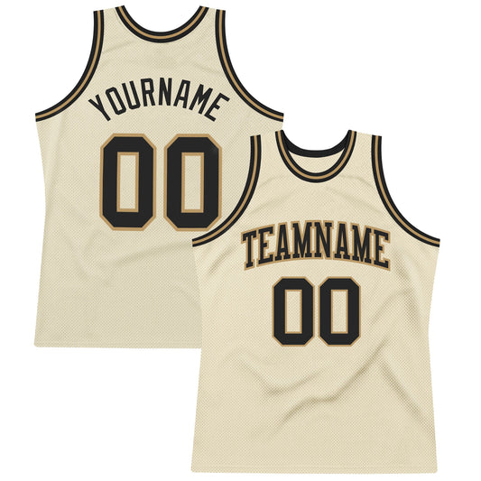Custom Cream Black-Old Gold Authentic Throwback Basketball Jersey - Main View