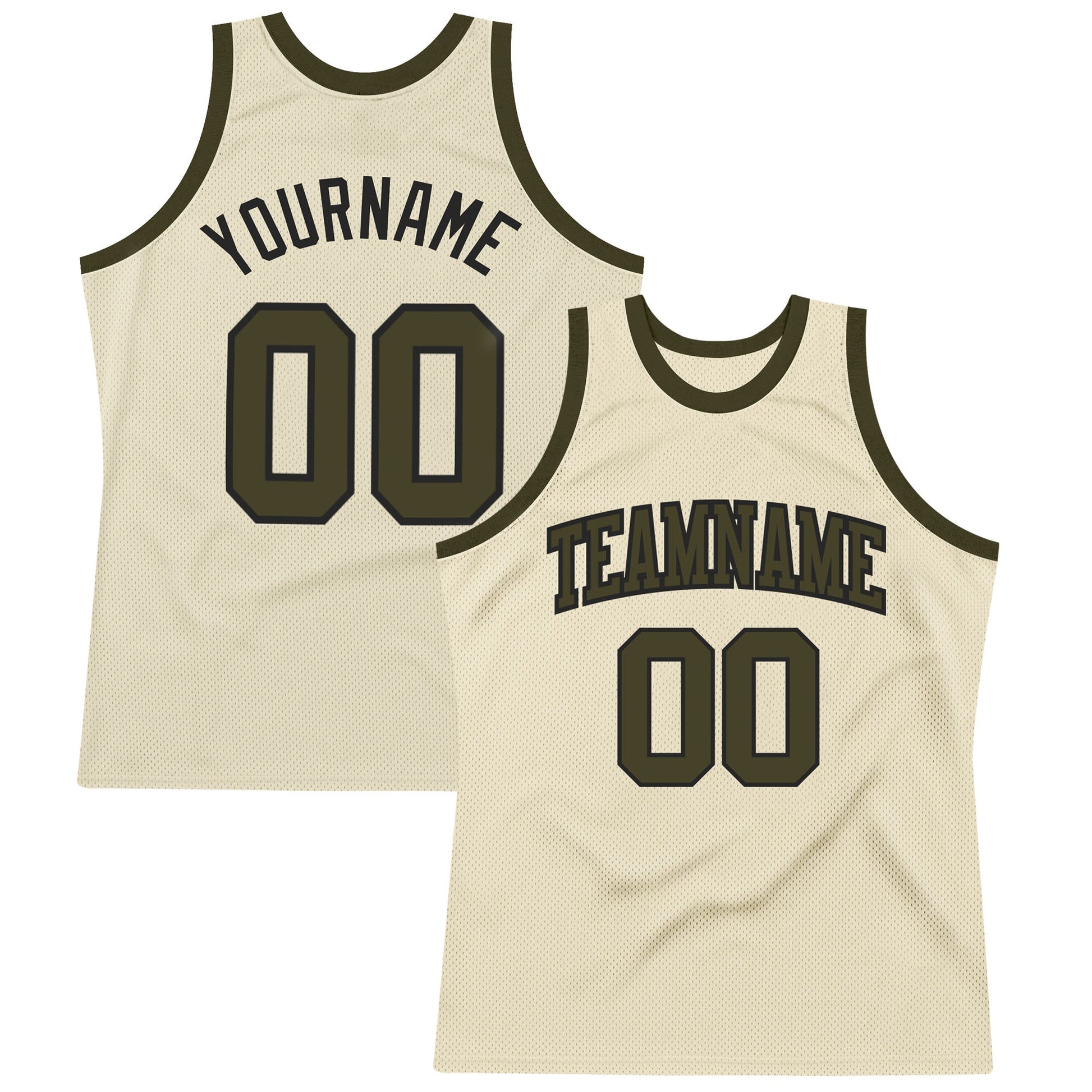 Custom Cream Olive-Black Authentic Throwback Basketball Jersey - Main View