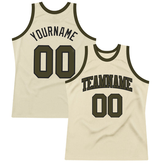 Custom Cream Olive-Black Authentic Throwback Basketball Jersey - Main View
