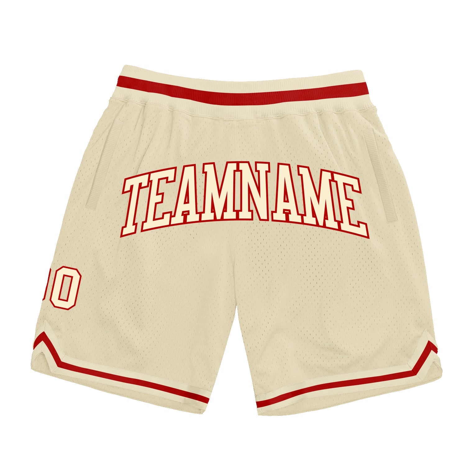 Custom Cream Cream-Red Authentic Throwback Basketball Shorts - Main View