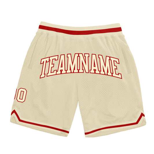 Custom Cream Cream-Red Authentic Throwback Basketball Shorts - Main View