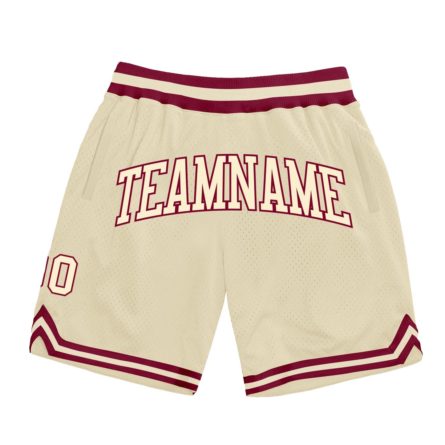 Custom Cream Cream-Maroon Authentic Throwback Basketball Shorts - Main View