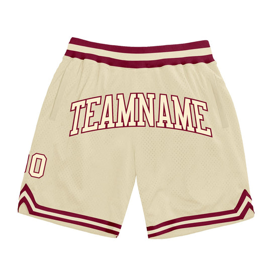 Custom Cream Cream-Maroon Authentic Throwback Basketball Shorts - Main View