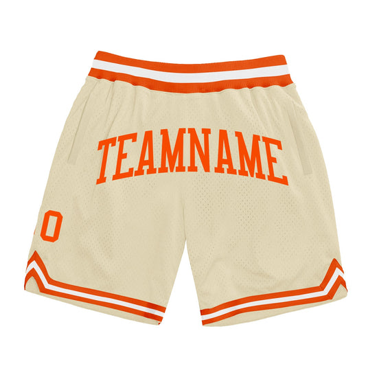 Custom Cream Orange-White Authentic Throwback Basketball Shorts - Main View