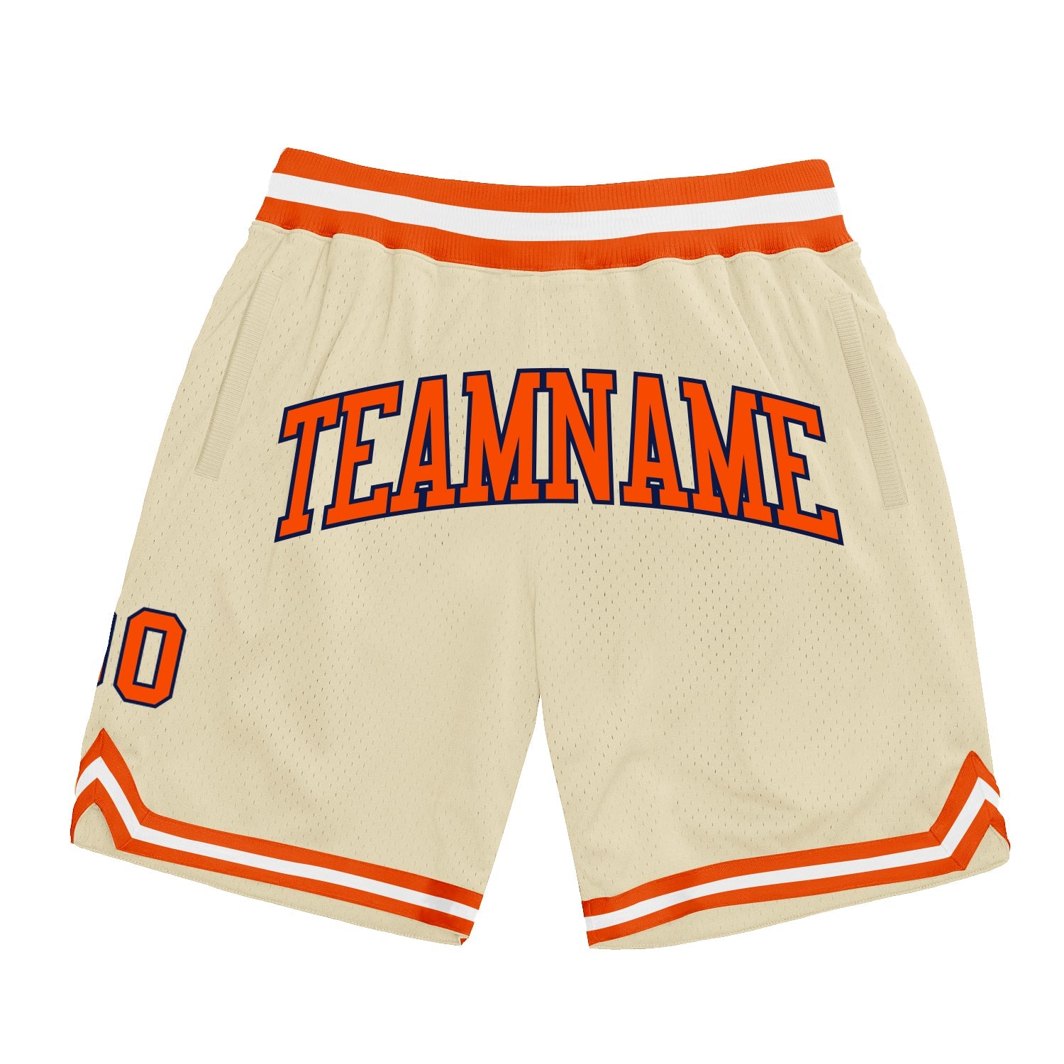 Custom Cream Orange-Navy Authentic Throwback Basketball Shorts - Main View