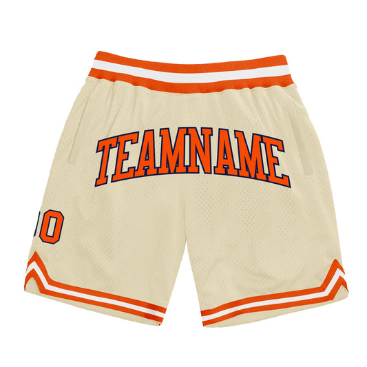 Custom Cream Orange-Navy Authentic Throwback Basketball Shorts - Main View