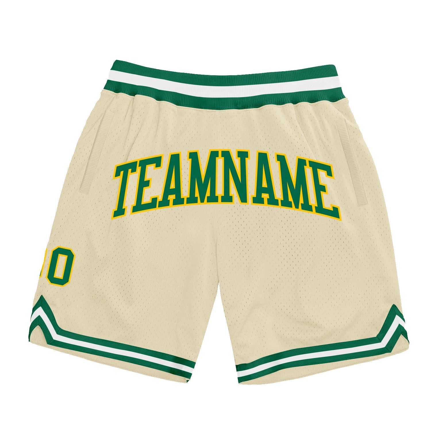 Custom Cream Kelly Green-Gold Authentic Throwback Basketball Shorts - Main View