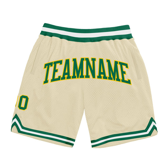 Custom Cream Kelly Green-Gold Authentic Throwback Basketball Shorts - Main View