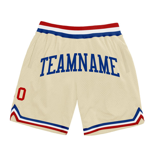 Custom Cream Red-Royal Authentic Throwback Basketball Shorts - Main View
