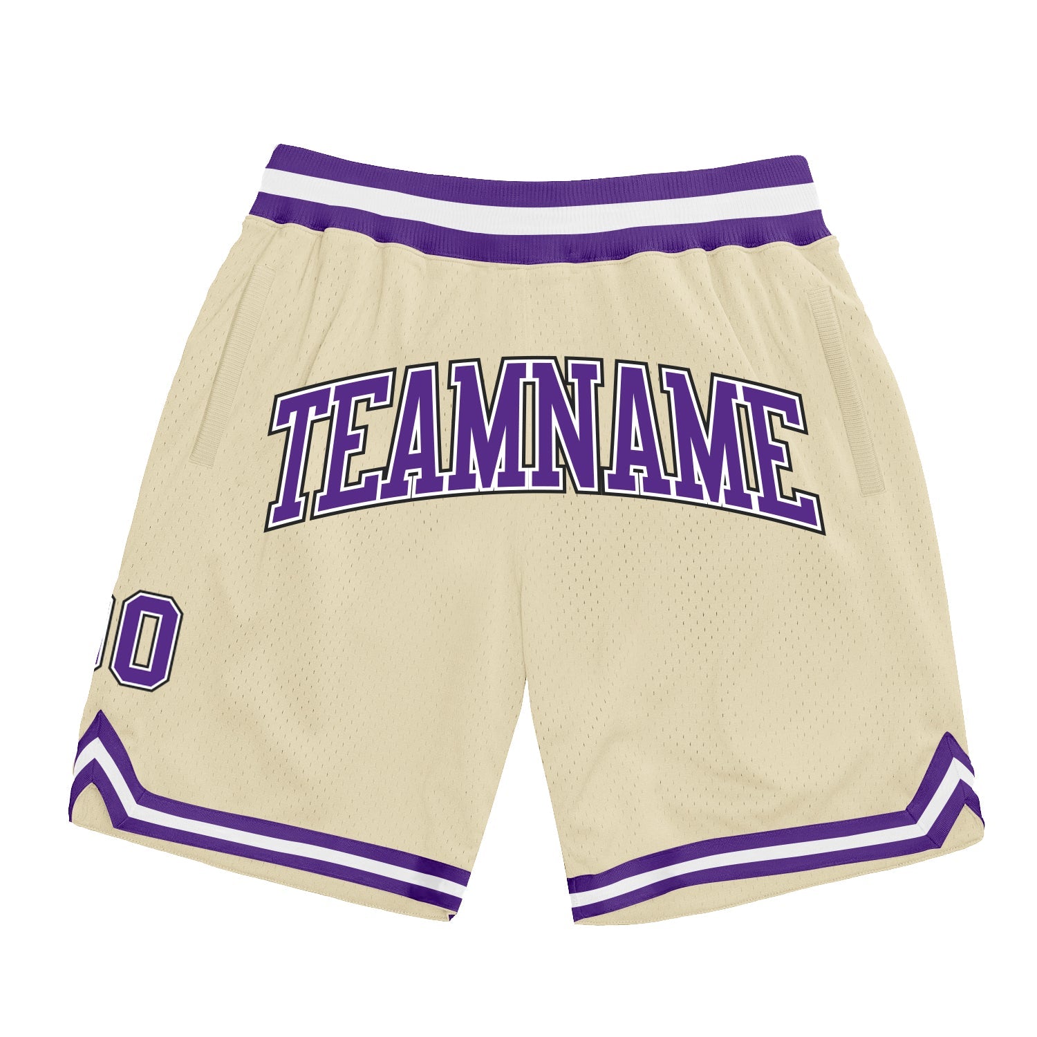 Custom Cream Purple-Black Authentic Throwback Basketball Shorts - Main View