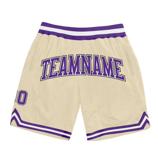 Custom Cream Purple-Black Authentic Throwback Basketball Shorts - Main View