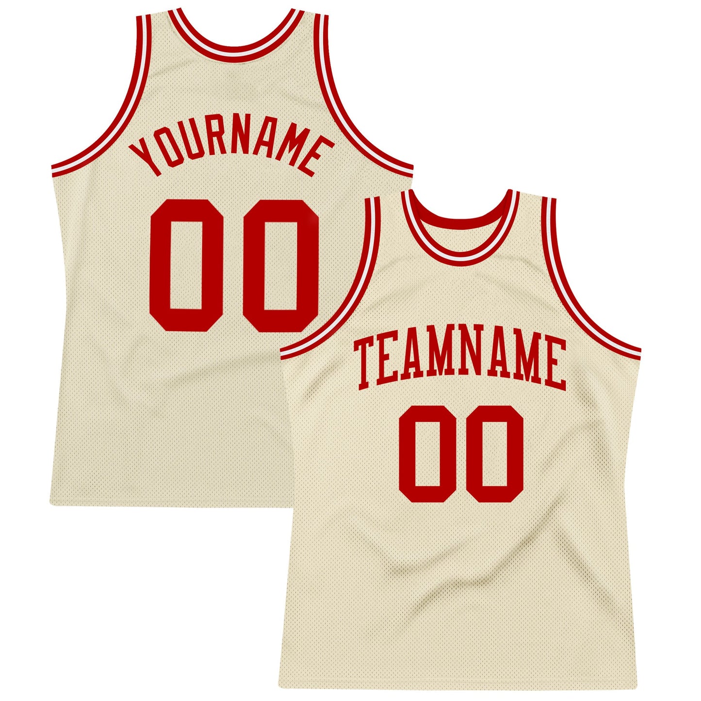 Custom Cream Red-White Authentic Throwback Basketball Jersey - Main View