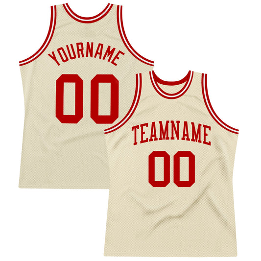 Custom Cream Red-White Authentic Throwback Basketball Jersey - Main View