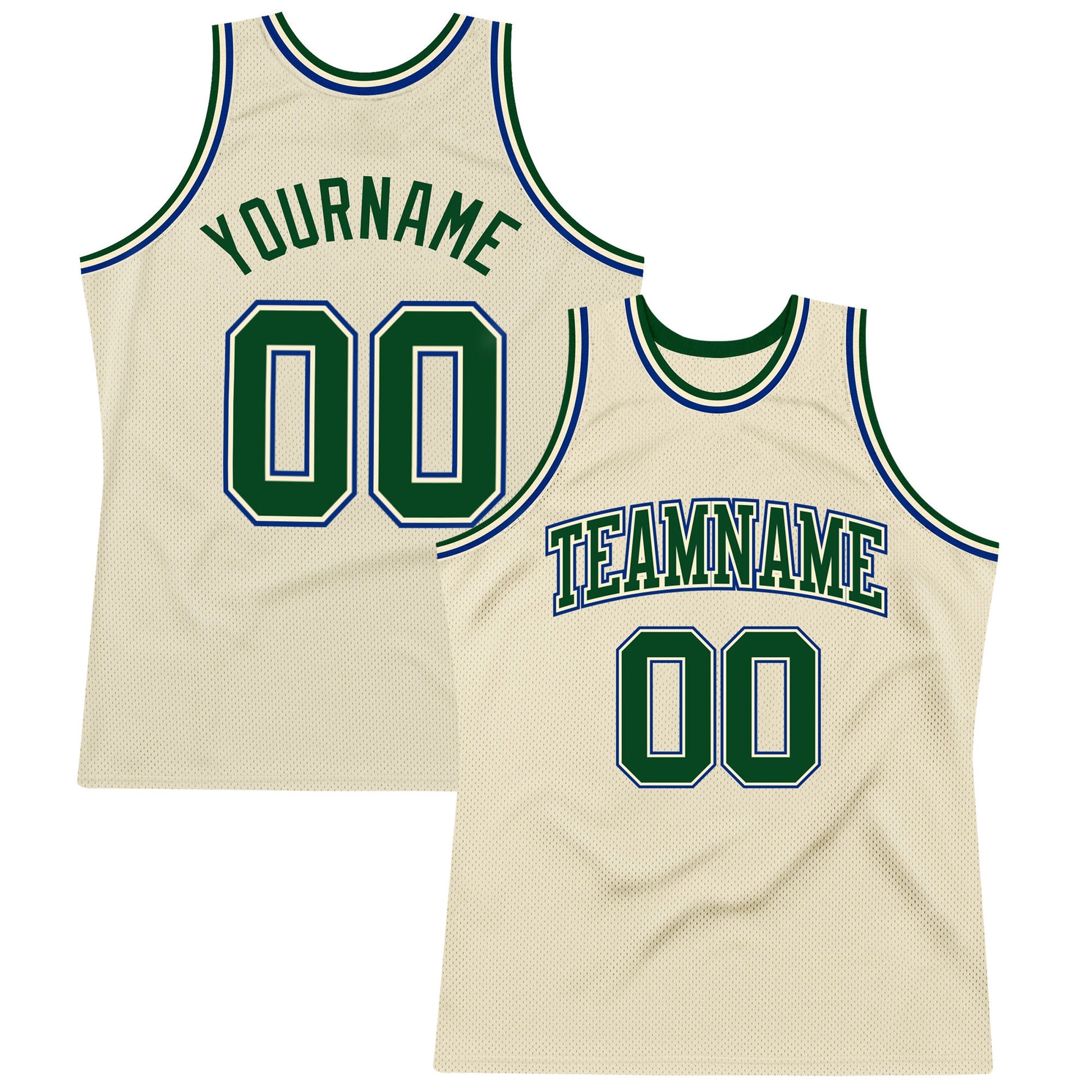 Custom Cream Green-Royal Authentic Throwback Basketball Jersey - Main View