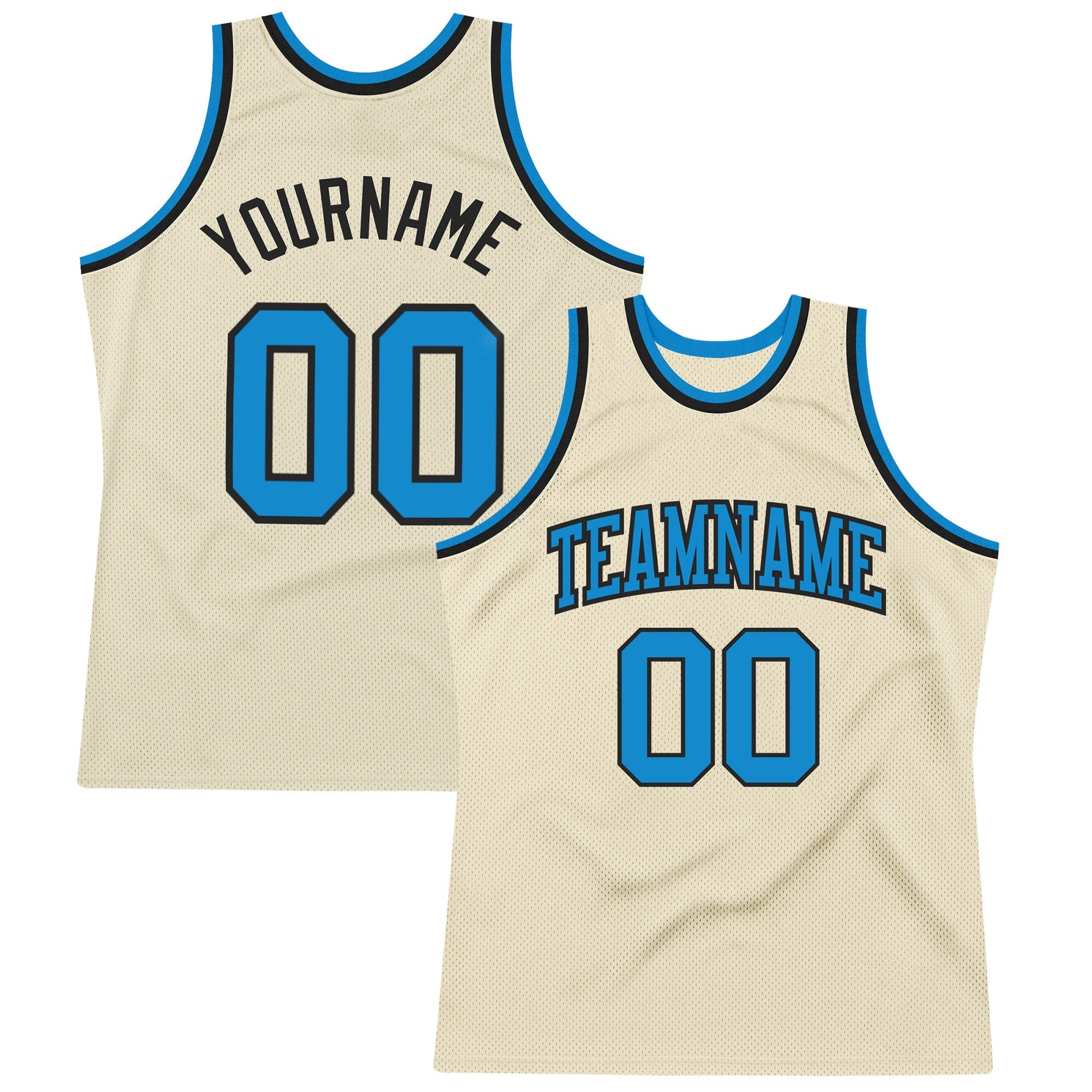 Custom Cream Blue-Black Authentic Throwback Basketball Jersey - Main View
