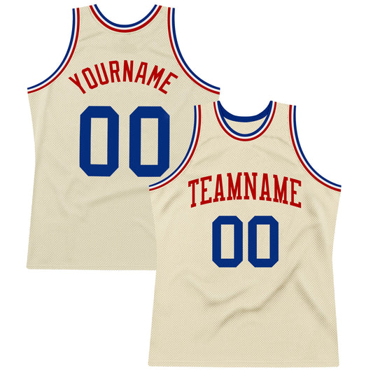 Custom Cream Royal-Red Authentic Throwback Basketball Jersey - Main View