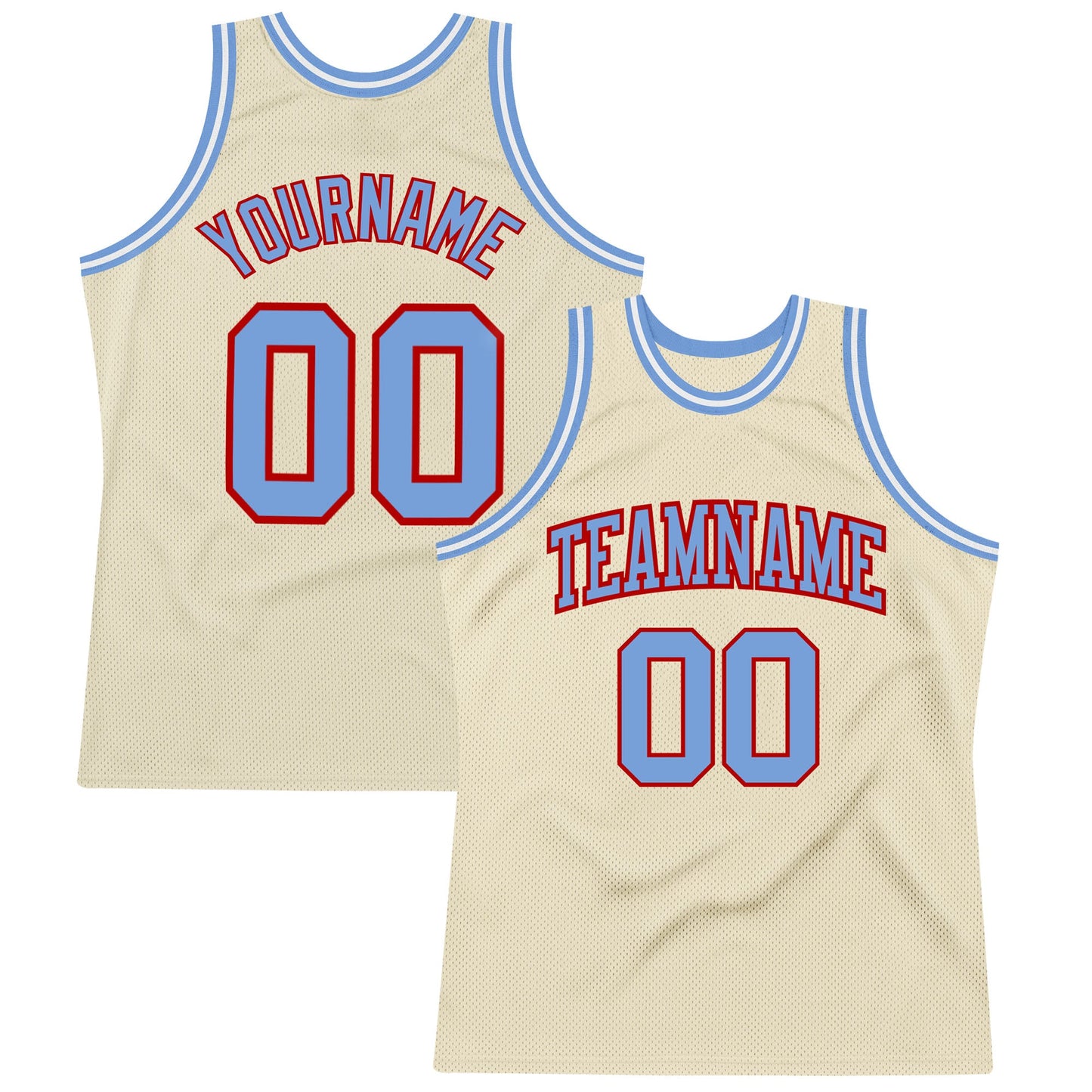 Custom Cream Light Blue-Red Authentic Throwback Basketball Jersey - Main View