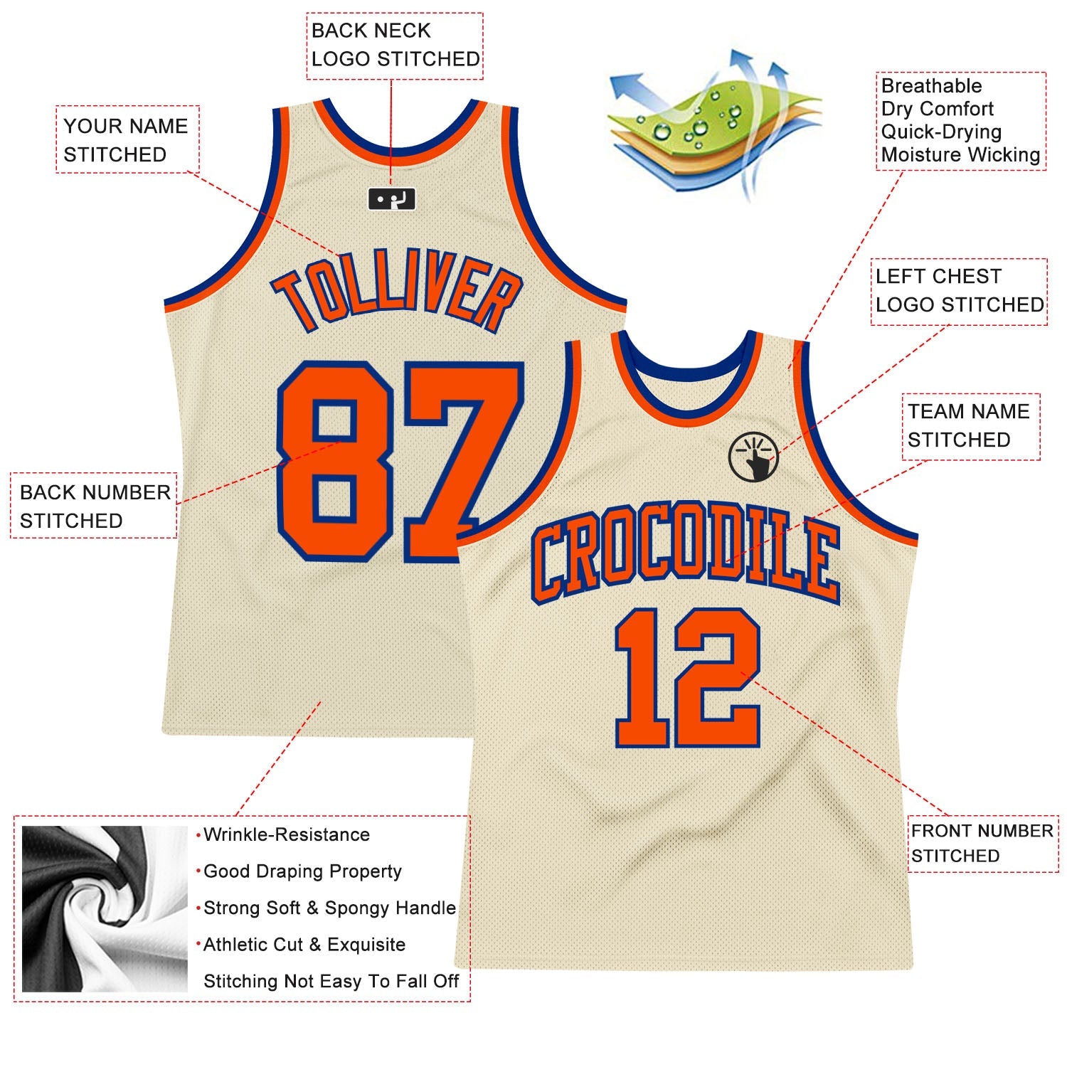 Custom Cream Orange-Royal Authentic Throwback Basketball Jersey view 2