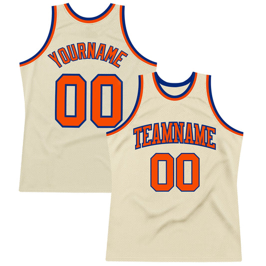 Custom Cream Orange-Royal Authentic Throwback Basketball Jersey - Main View