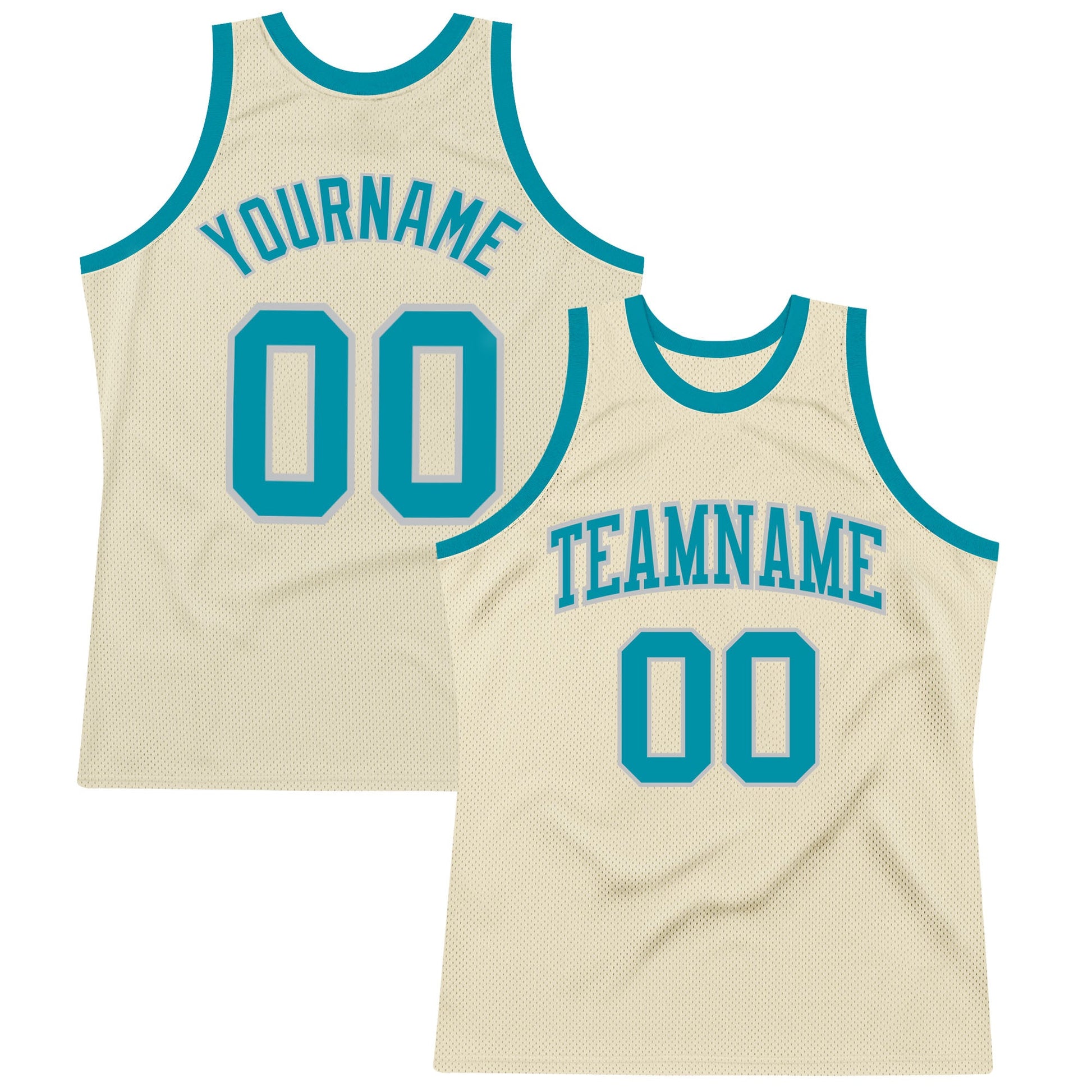 Custom Cream Teal-Gray Authentic Throwback Basketball Jersey - Main View