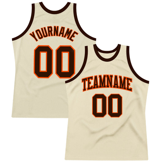 Custom Cream Brown-Orange Authentic Throwback Basketball Jersey - Main View