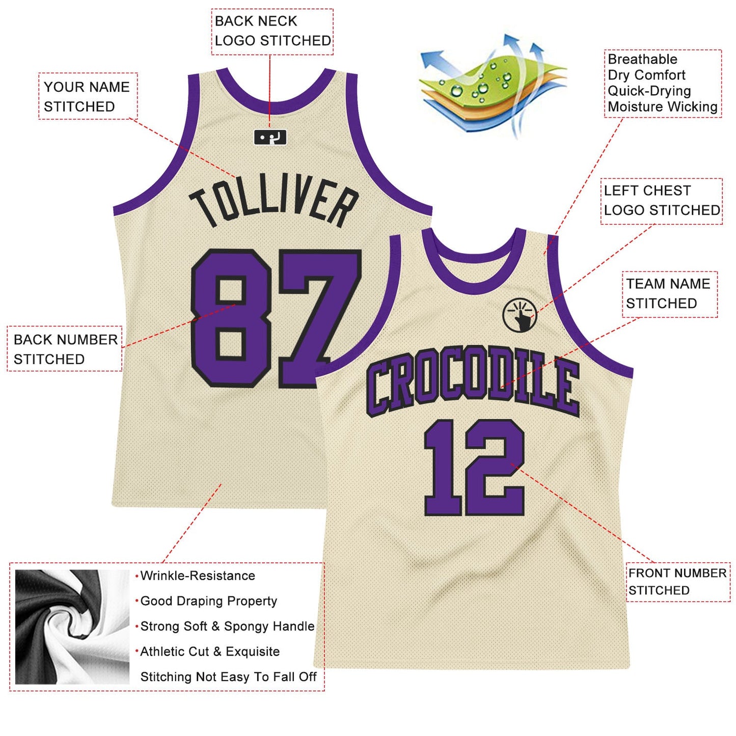 Custom Cream Purple-Black Authentic Throwback Basketball Jersey view 2