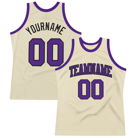 Custom Cream Purple-Black Authentic Throwback Basketball Jersey - Main View