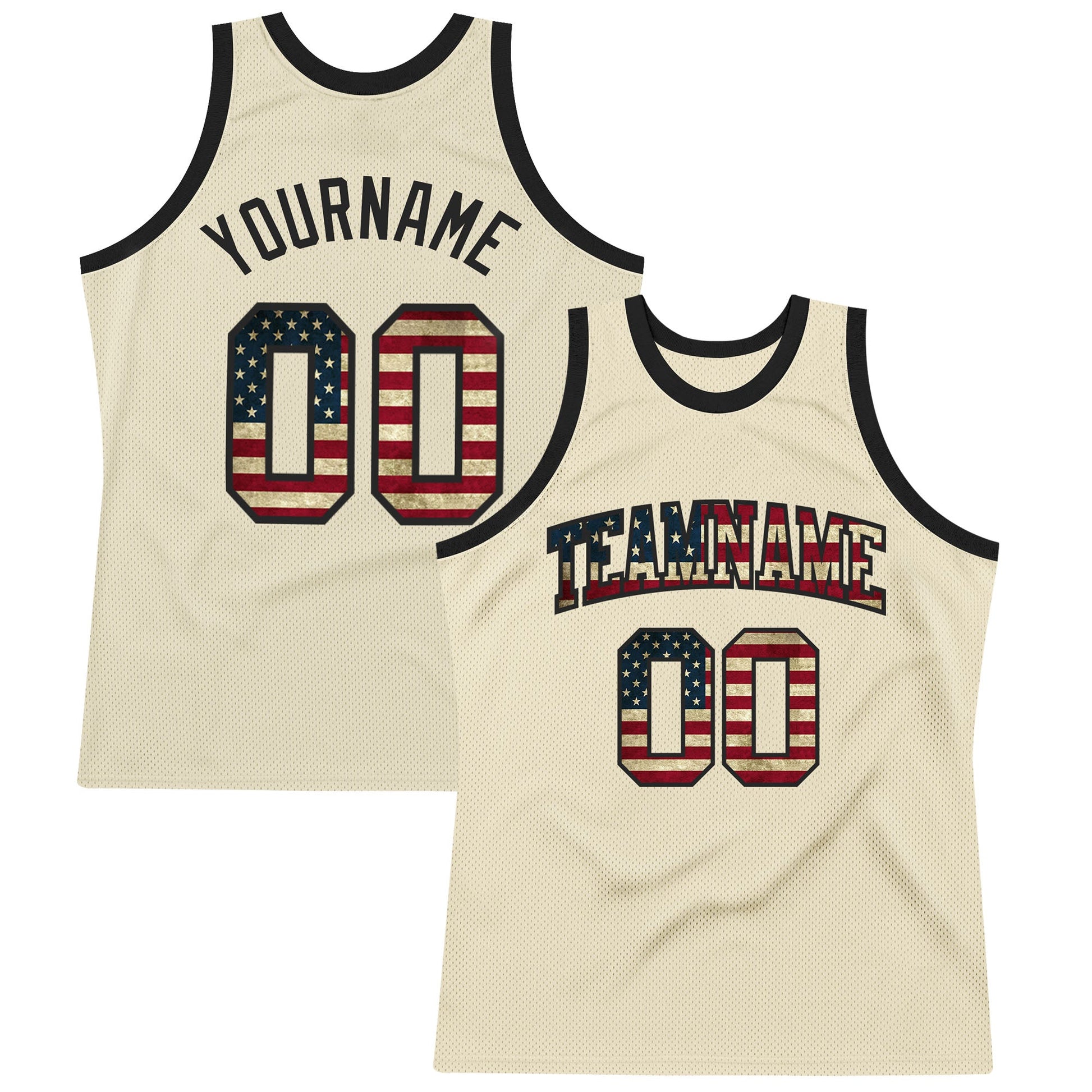 Custom Cream Vintage USA Flag-Black Authentic Throwback Basketball Jersey - Main View