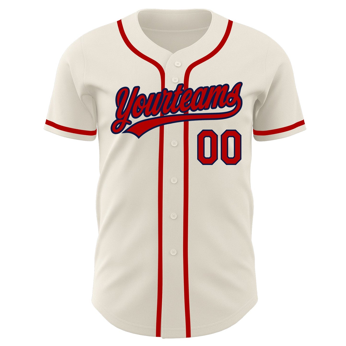 Custom Cream Red-Navy Authentic Baseball Jersey view 2
