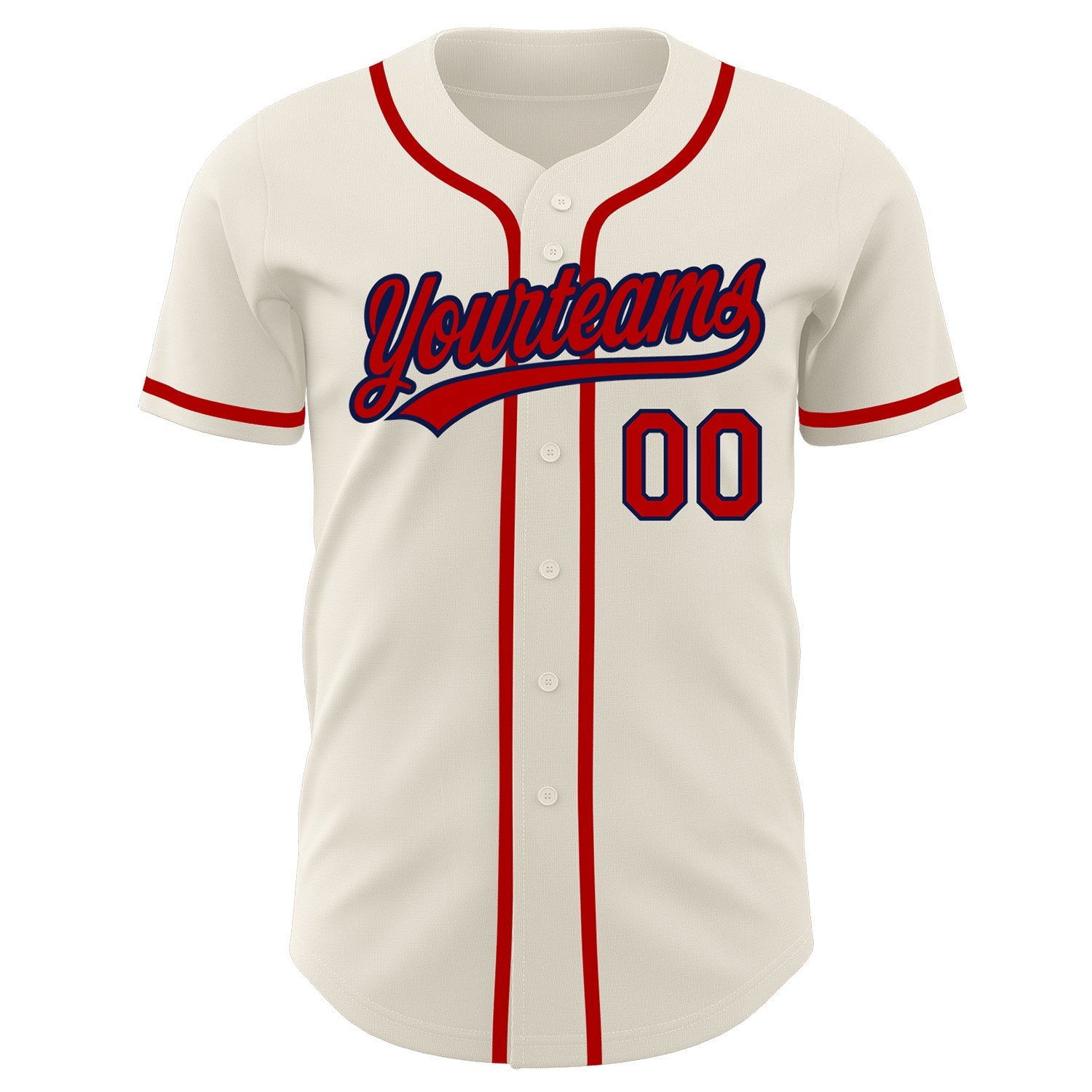 Custom Cream Red-Navy Authentic Baseball Jersey view 2