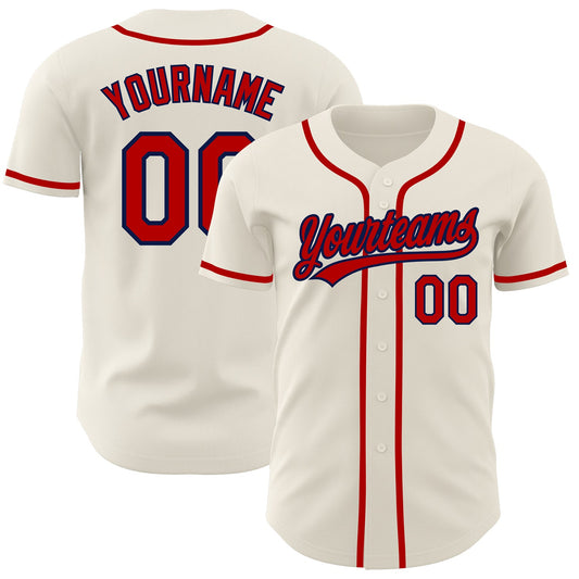 Custom Cream Red-Navy Authentic Baseball Jersey - Main View