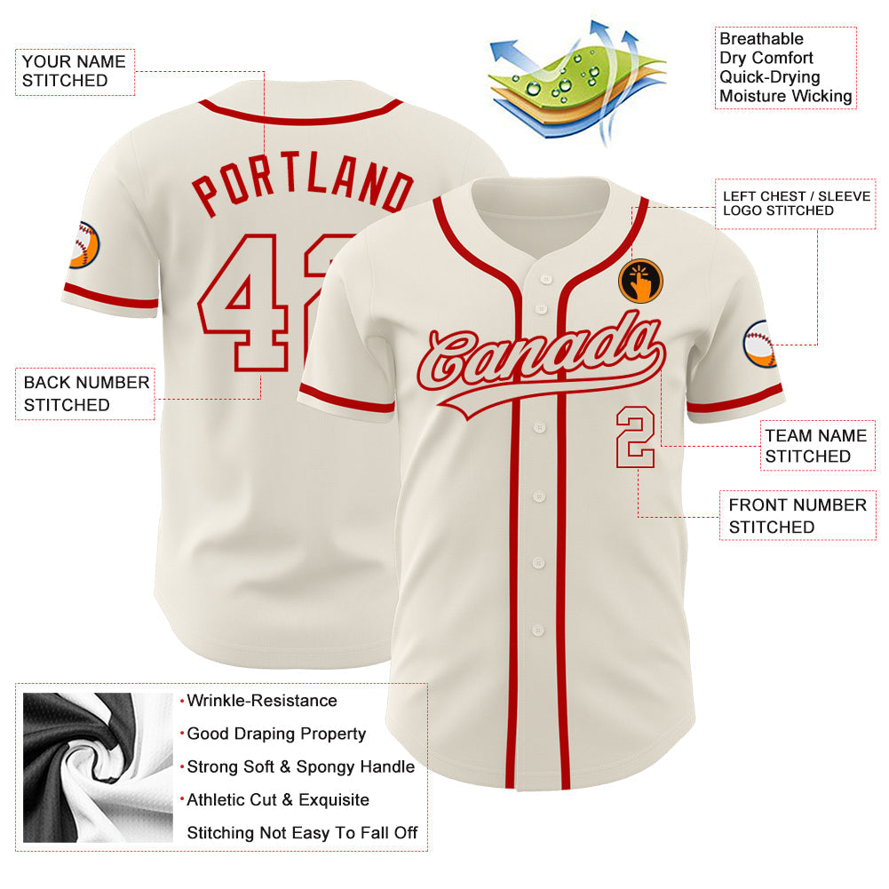 Custom Cream Cream-Red Authentic Baseball Jersey view 3